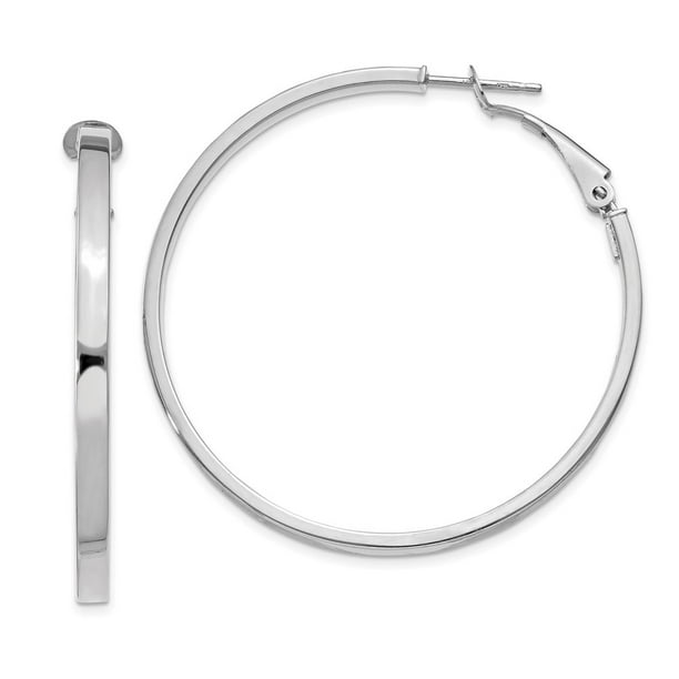 FB Jewels Solid 14K White Gold 3X30mm Polished Square Tube Round Hoop Earrings FB Jewels Solid 14K White Gold 3X30mm Polished Square Tube Round Hoop Earrings